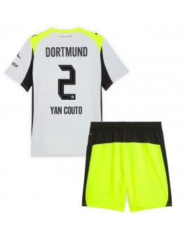 Billige Borussia Dortmund Yan Couto #2 Bortedraktsett Barn 2025-26 Kortermet (+ Korte bukser)